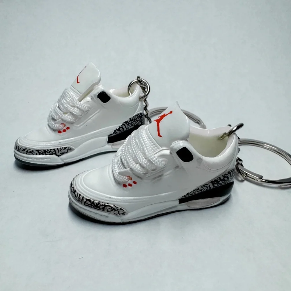 Air Jordan 3 Retro White Cement Reimagined Red Sneaker Keychain Pair Shoe Box 3D
